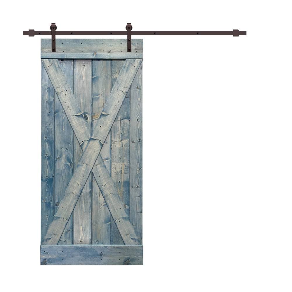 Cherry Red Stained Wood Interior Sliding Barn Door with Hardware Kit V835