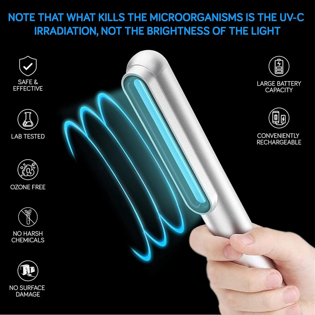UV-C Light Sanitizer Wand, 253nm UV Sterilizer Rechargeable Handheld Ultraviolet Portable, UVC Test Card Included G576