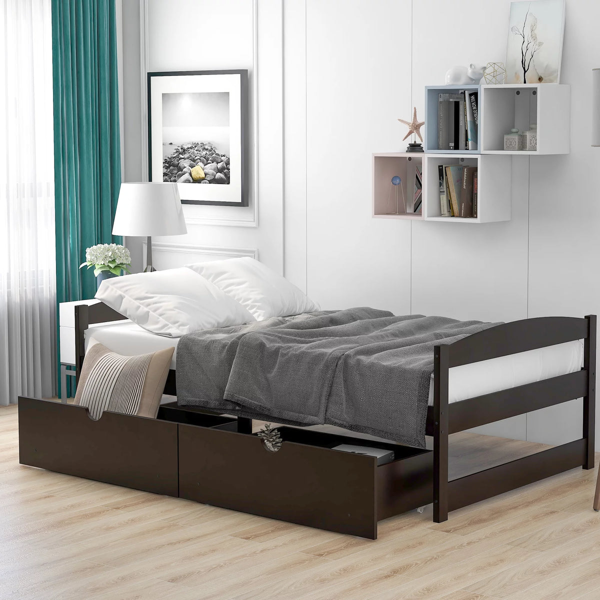 White Twin Storage Bed Frame with Drawers D167968