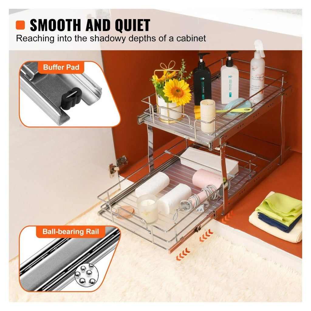 Heavy Duty Chrome Slide Out Cabinet Organizer 14W x 21D T175920
