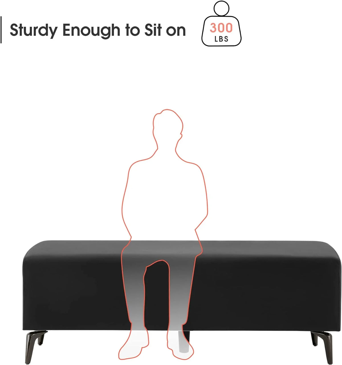 Black Faux Leather Waiting Room Bench S594091