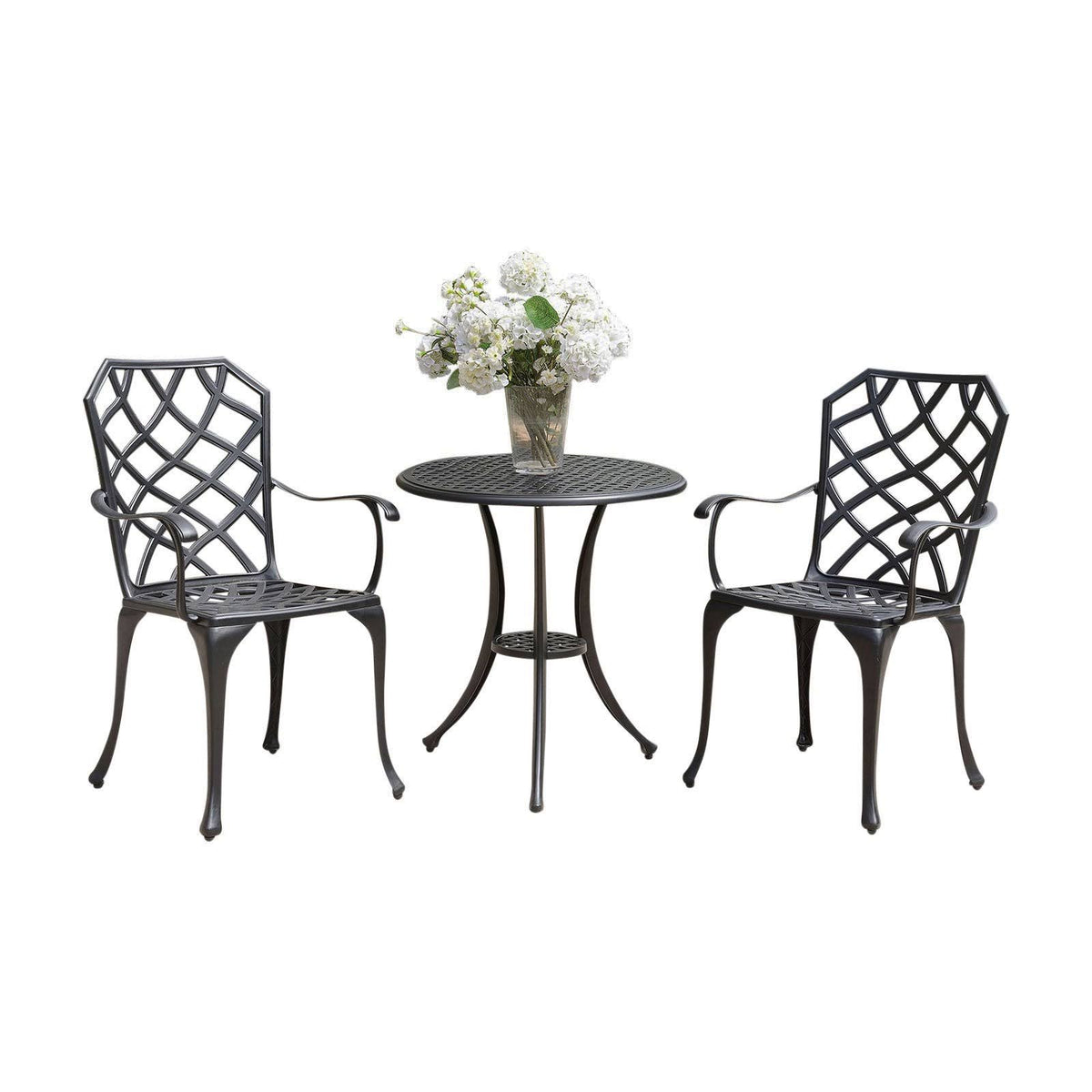 Black Table Set of 1 Table and 2 Chairs with Cabriole Legs E7203