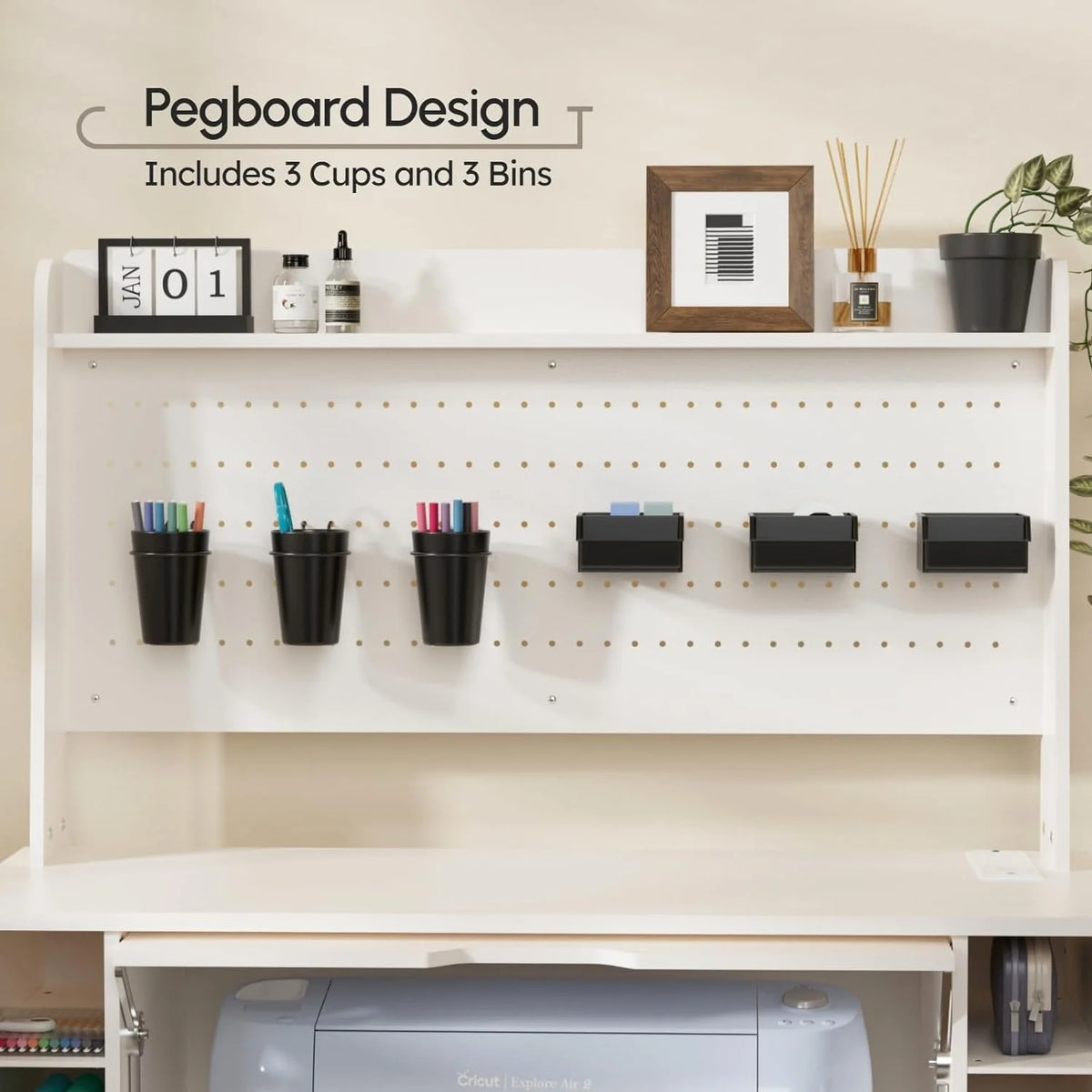 Craft Cabinet Table Organizer with Charging Station Y737245