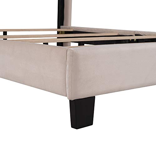 Pink Queen Size Velvet Upholstered Platform Bed with Headboard and Footboard J672