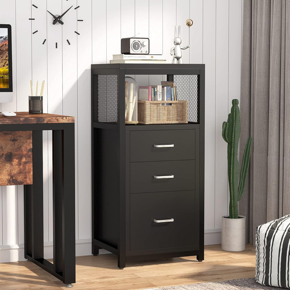 3 Drawer Letter Size File Cabinet with Wire Storage Shelves O912590