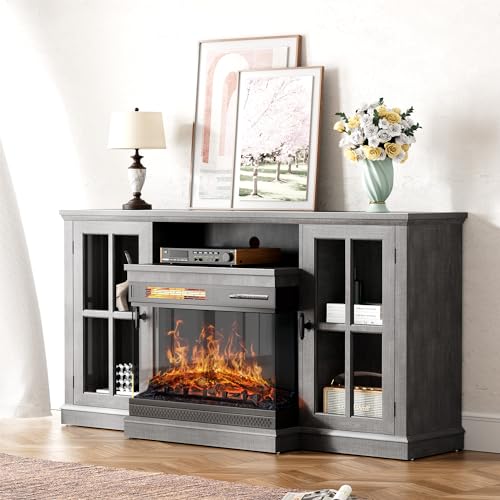 Gray Glass Fireplace TV Stand C493587