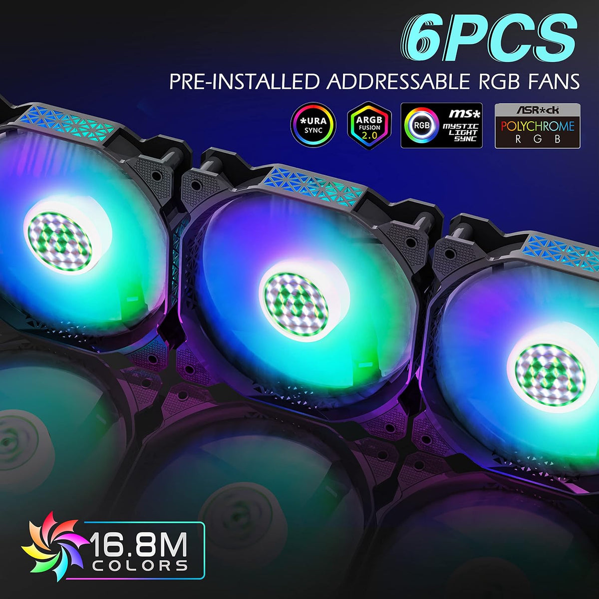 ATX PC Case with 6pcs ARGB Fans, Type-C Port, Mesh Front Panel, Tempered Glass Side Door K2067