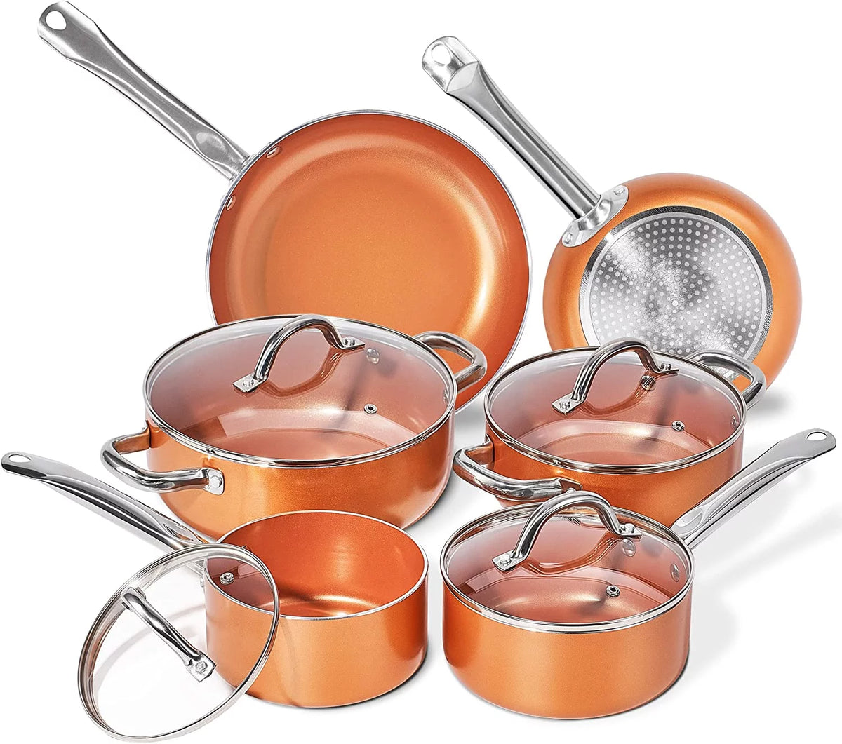 10 Piece Nonstick Ceramic Cookware Set with Stainless Steel Handles I3784
