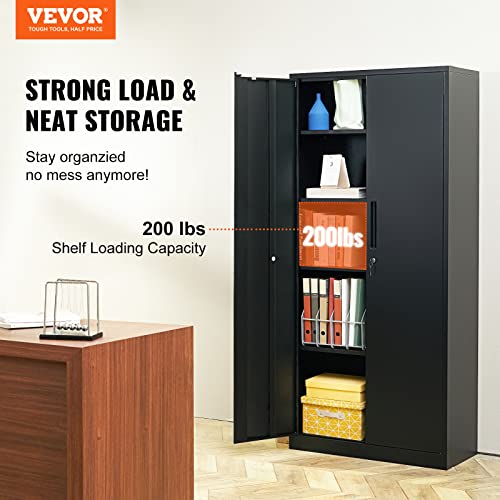 Black Metal Storage Cabinet with 2 Doors and 4 Adjustable Shelves O242