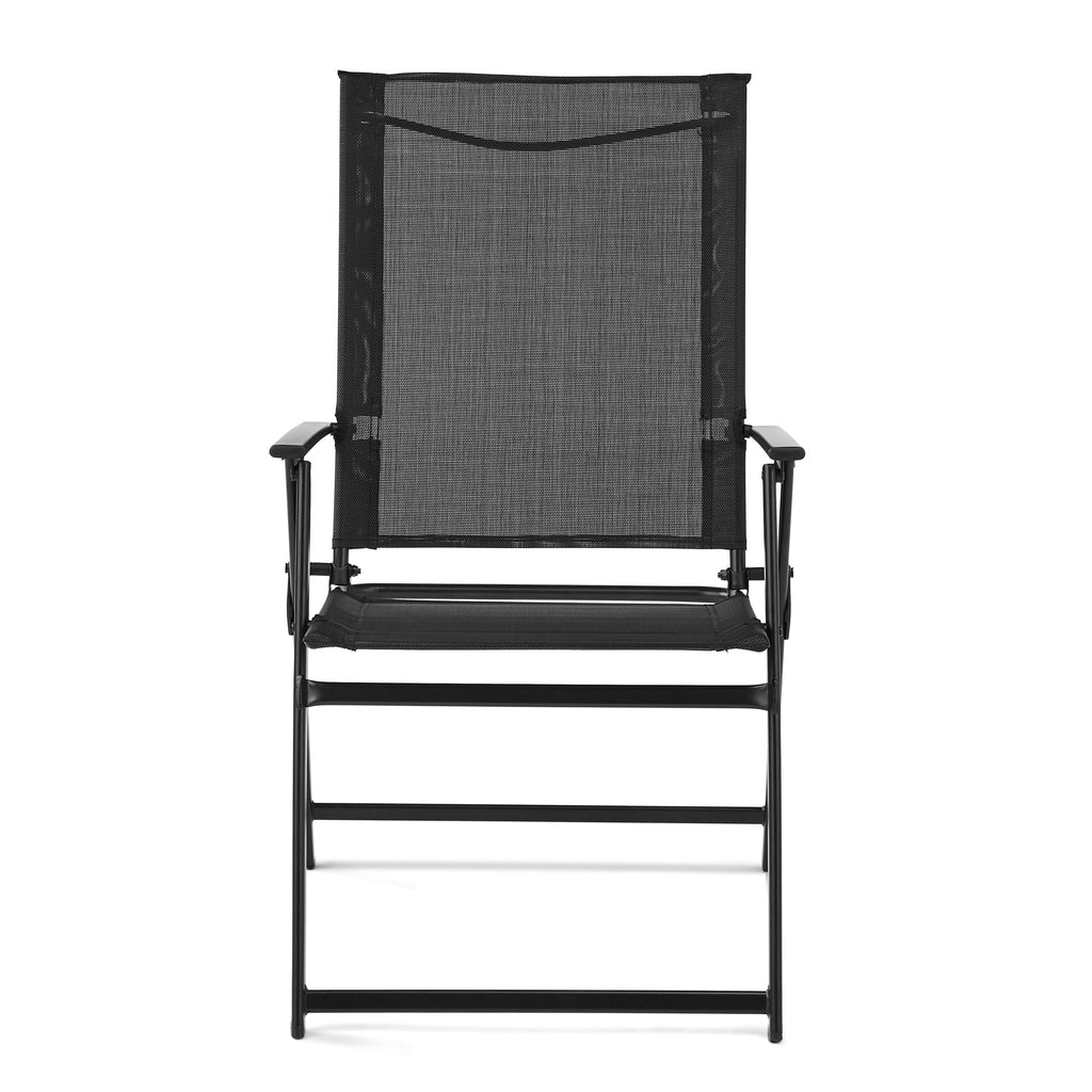 Black Steel and Sling Folding Outdoor Patio Armchair Set of 2 G10723