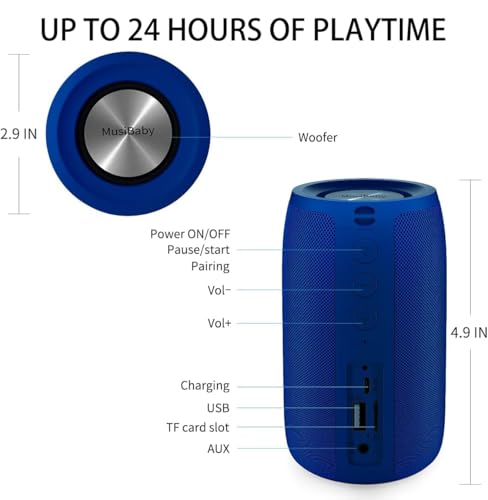 Bluetooth Speaker, Small Portable Speaker, Waterproof, Wireless, Bass, HD Sound, 24H Playtime T257720