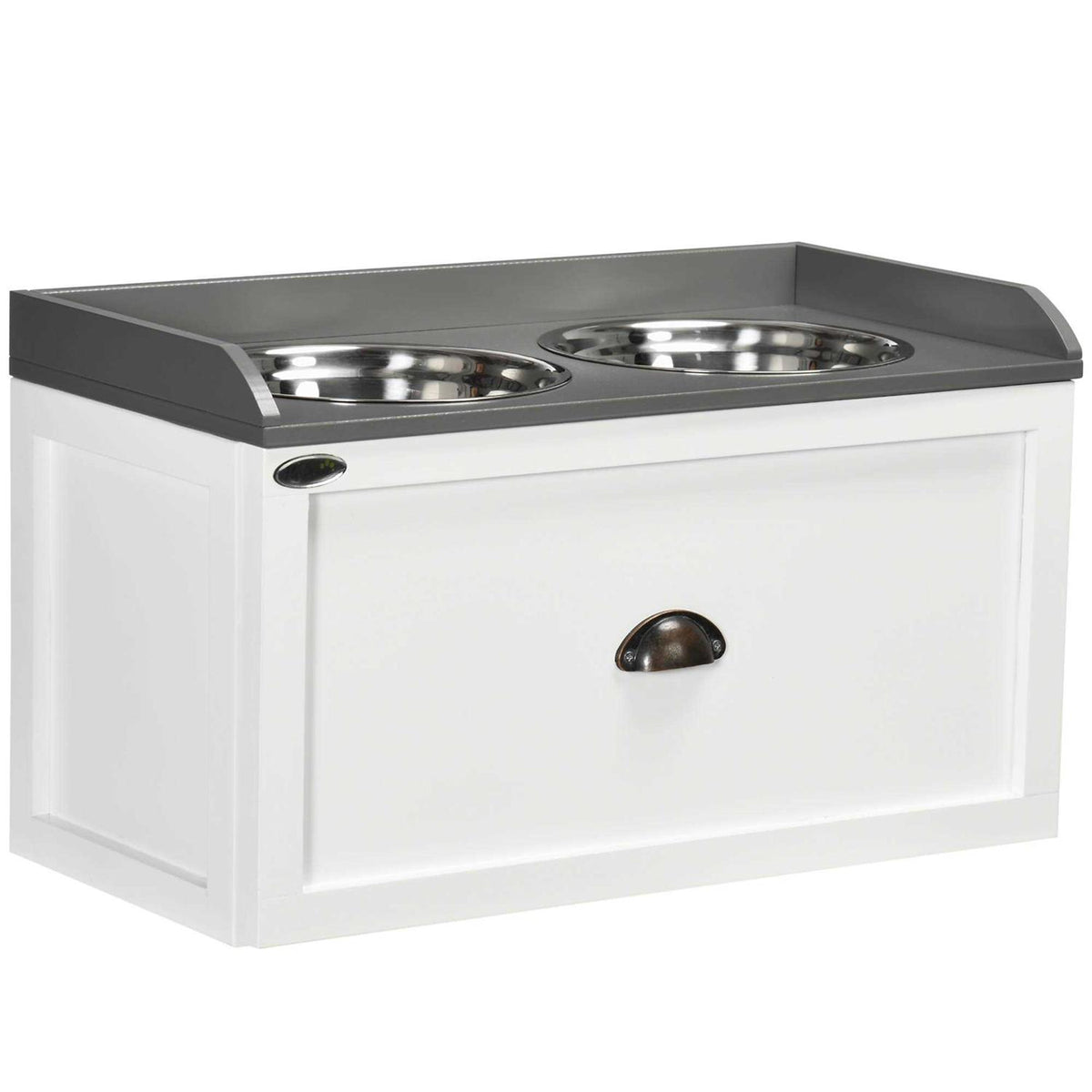 Large Elevated Dog Bowls with Storage Drawer I4630