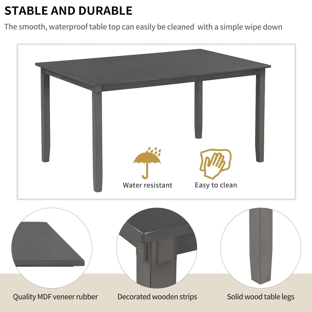 Gray 6-Piece Wooden Dining Table Set with Bench Y72773