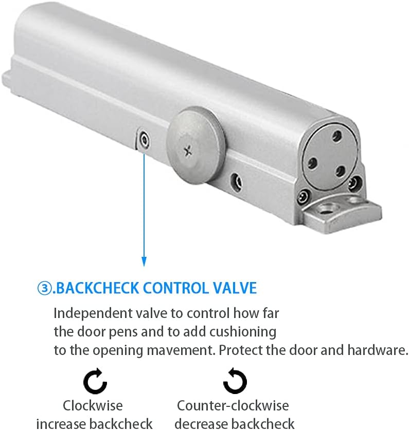 Adjustable Commercial Hydraulic Door Closer, Grade 1, Silver Q90856