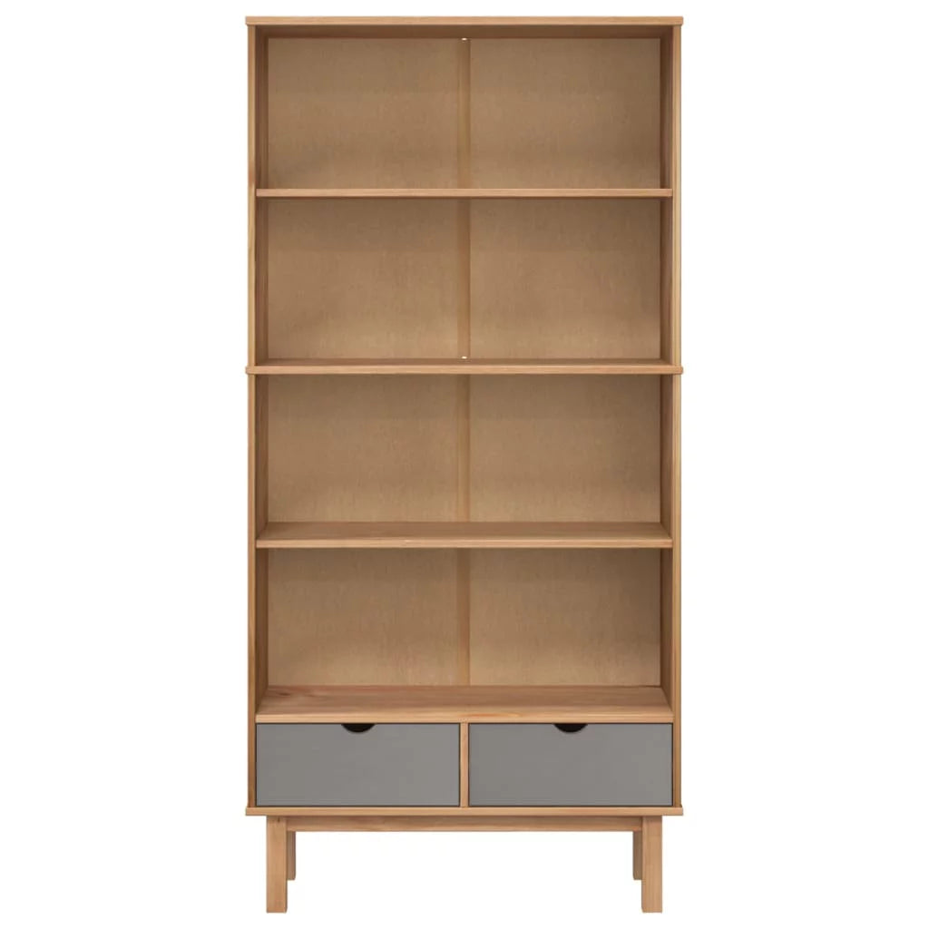 Brown and Gray Solid Wood Pine Bookcase with 2 Drawers R531345