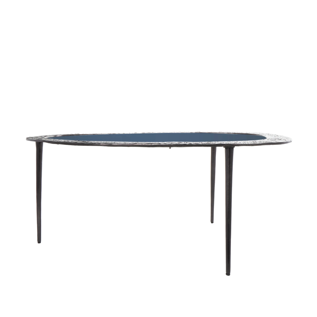 30" x 18" Black Aluminum Oval Coffee Table with Glass Top I3694
