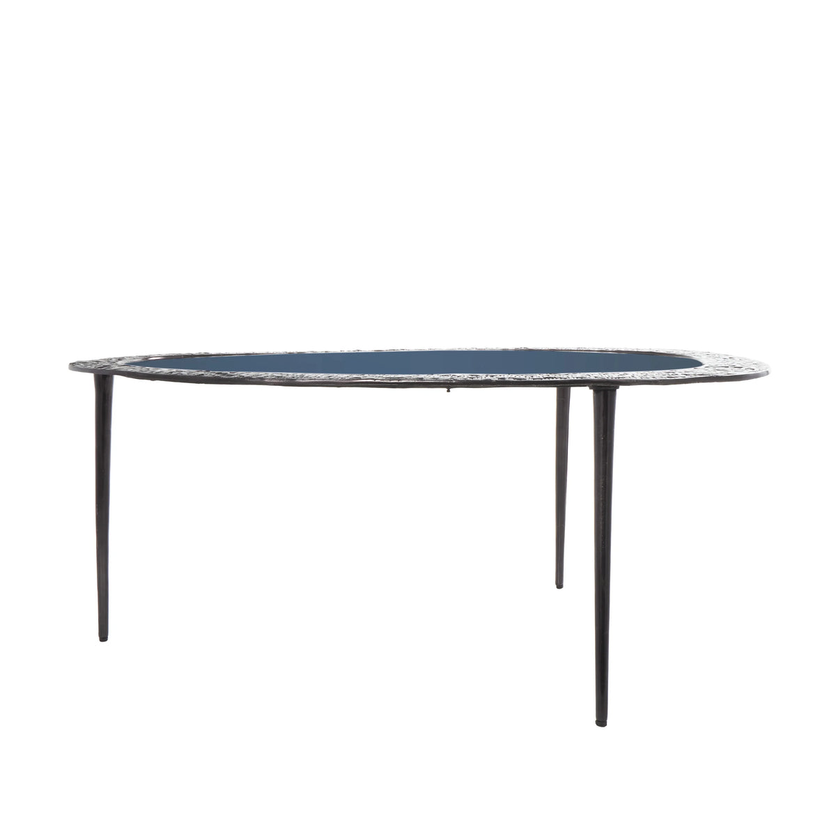 30" x 18" Black Aluminum Oval Coffee Table with Glass Top I3694