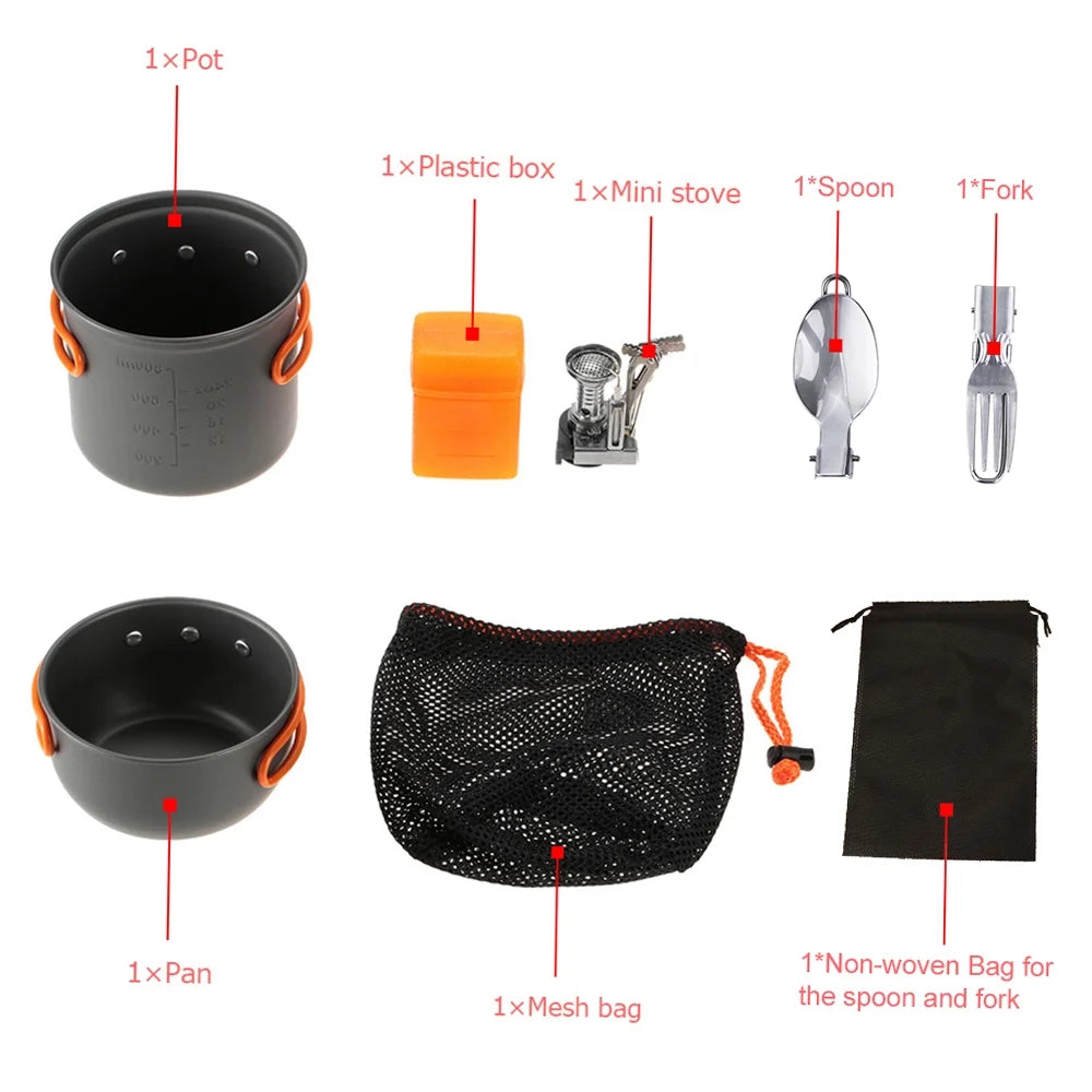 Camping Cookware Set with Piezoelectric Ignition Stove U266