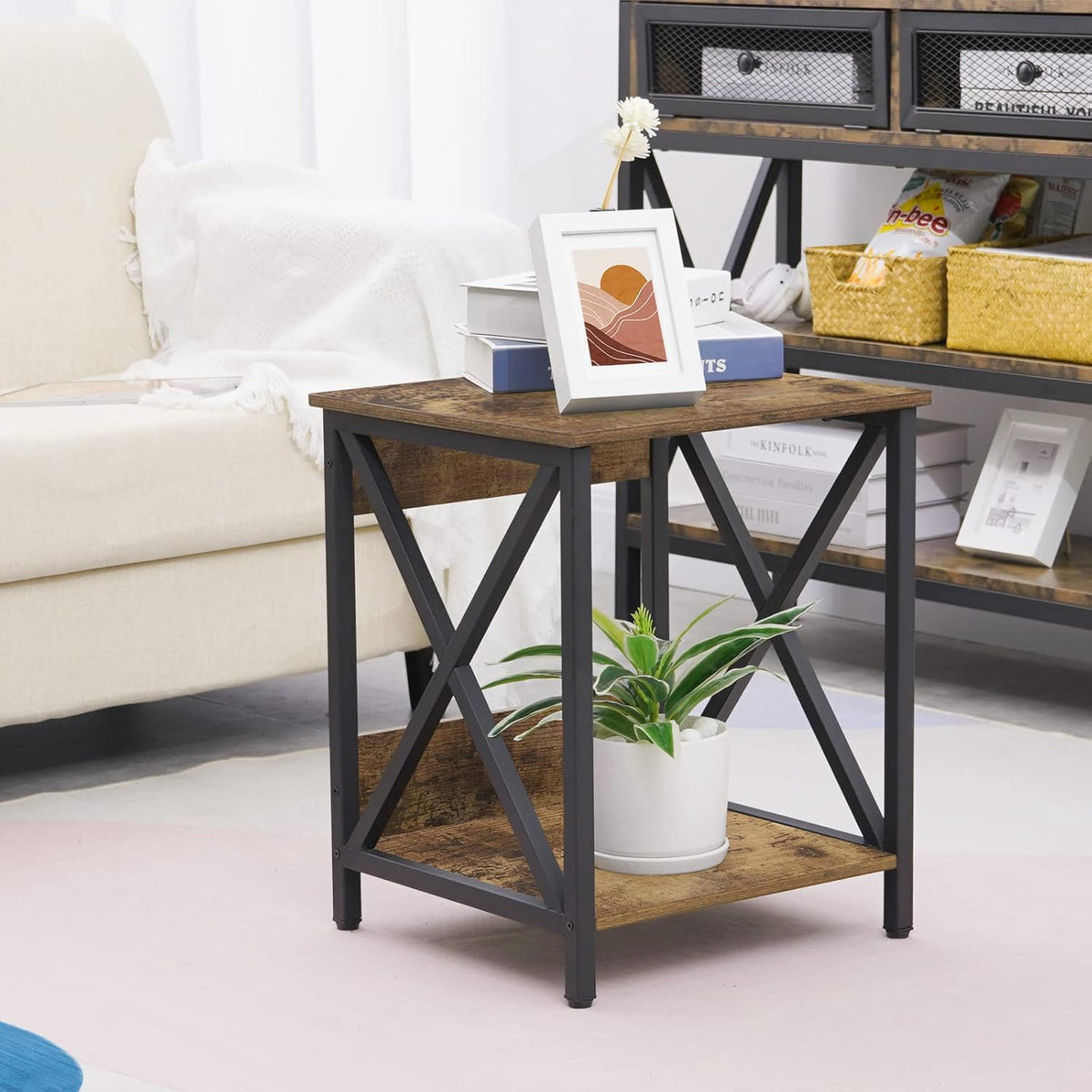 2-Tier Industrial End Table with Storage Shelf D2884