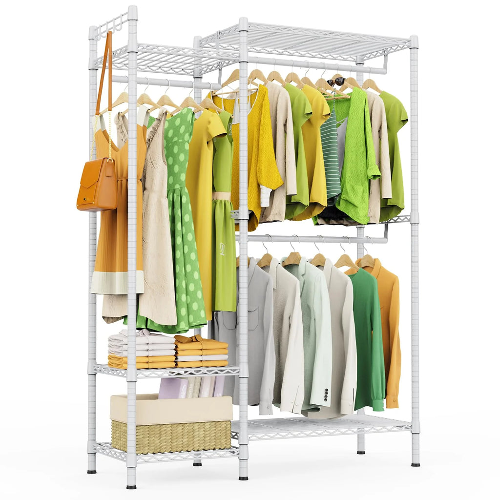 Heavy Duty Portable Clothing Rack with Shelves White S375