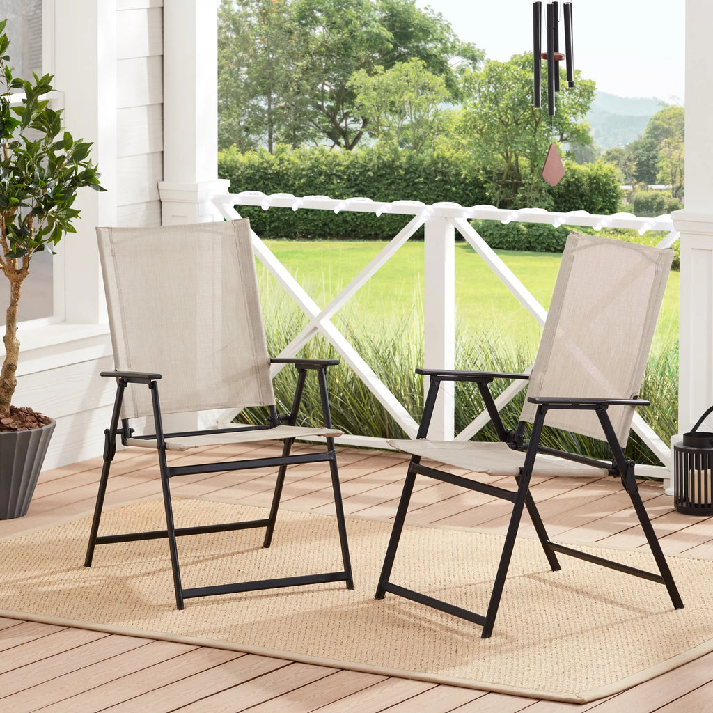 Black Steel and Sling Folding Outdoor Patio Armchair Set of 2 G10723