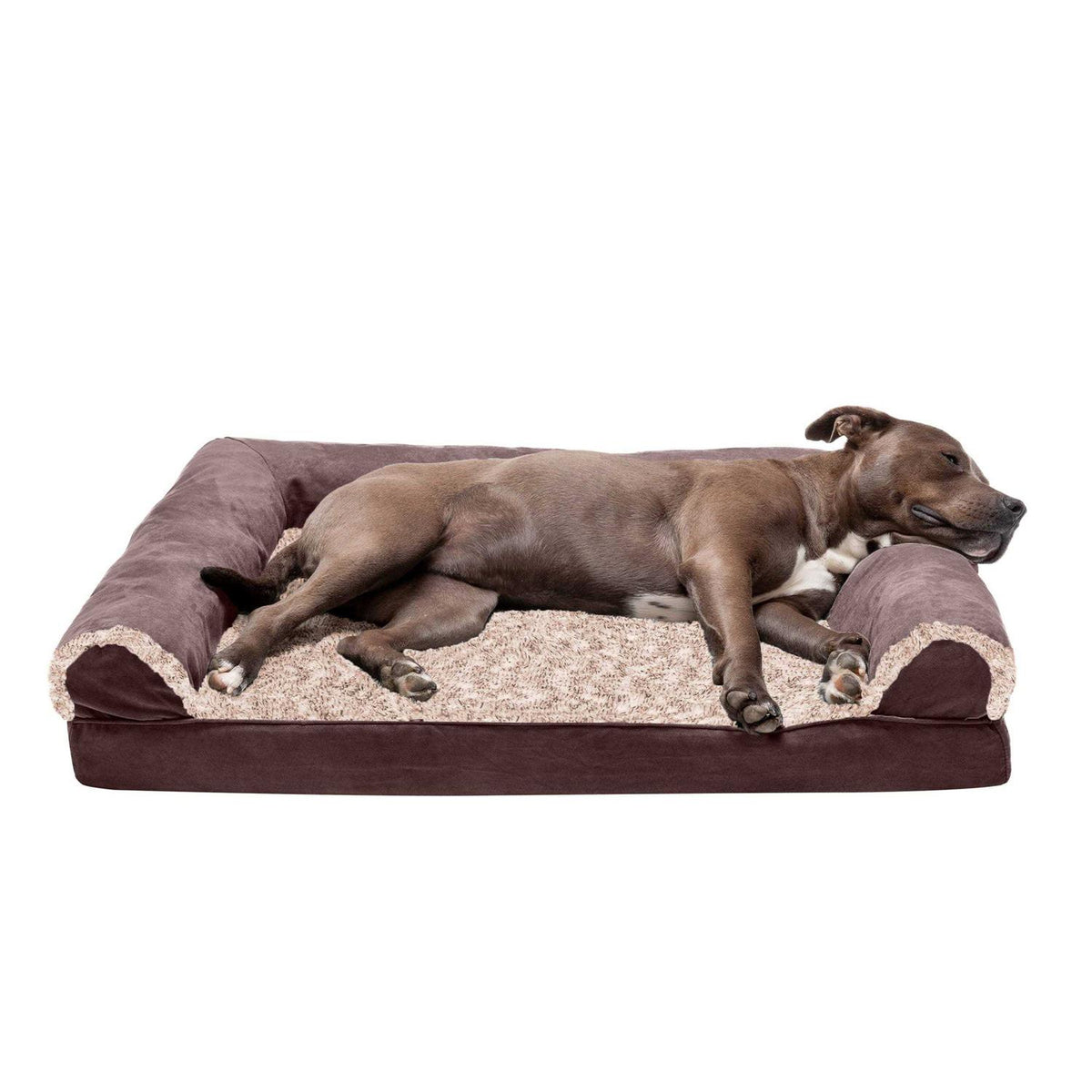 Two-Tone Faux Fur Suede Orthopedic Sofa Dog Bed L406