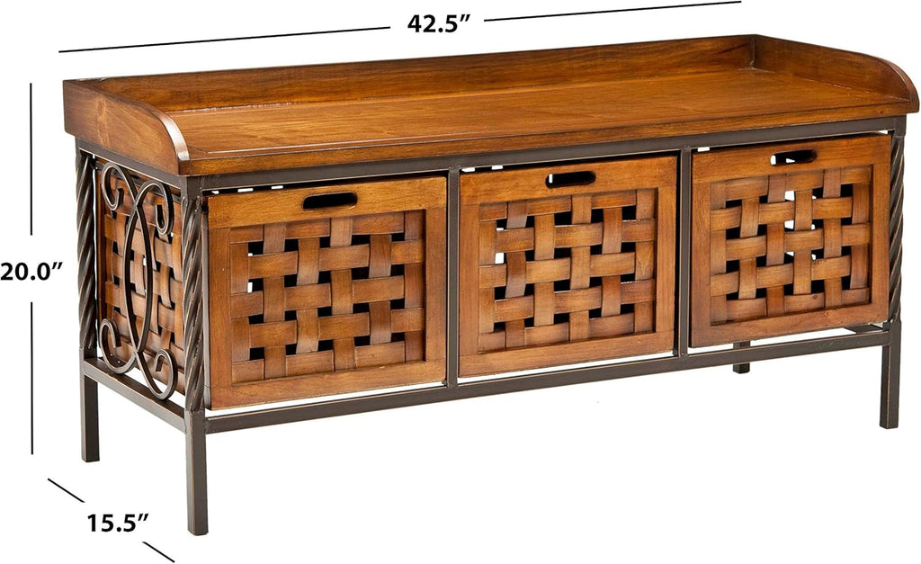 Brown Wooden Storage Bench P239721
