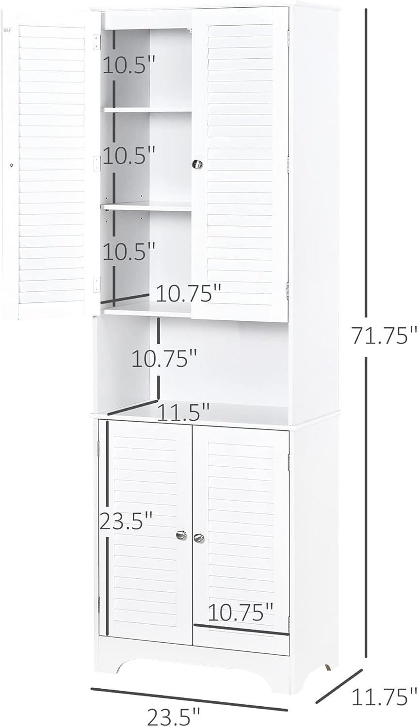 White Tall Bathroom Storage Cabinet with Adjustable Shelves L604