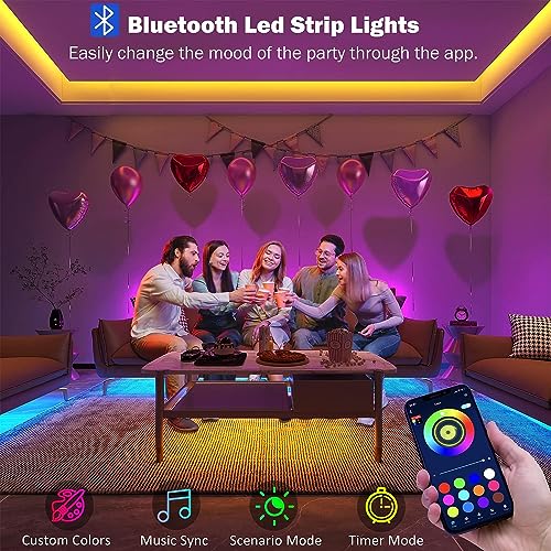65.6 ft Bluetooth RGB Color Changing LED Strip Lights with Remote Control and Power Adapter R876
