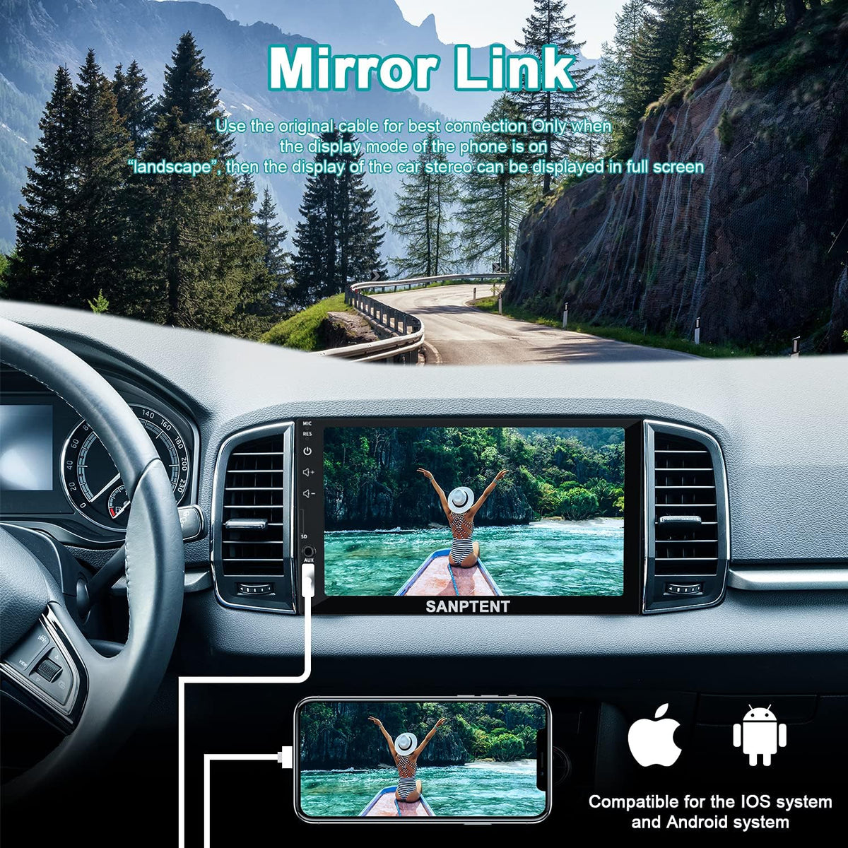 Double Din 7 Inch Touchscreen Car Stereo with Backup Camera W605