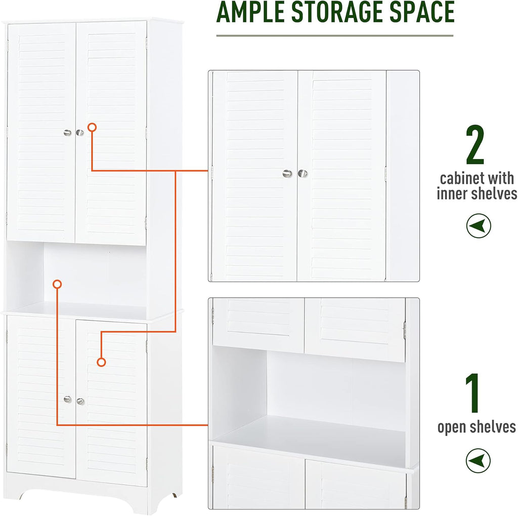 White Tall Bathroom Storage Cabinet with Adjustable Shelves L604