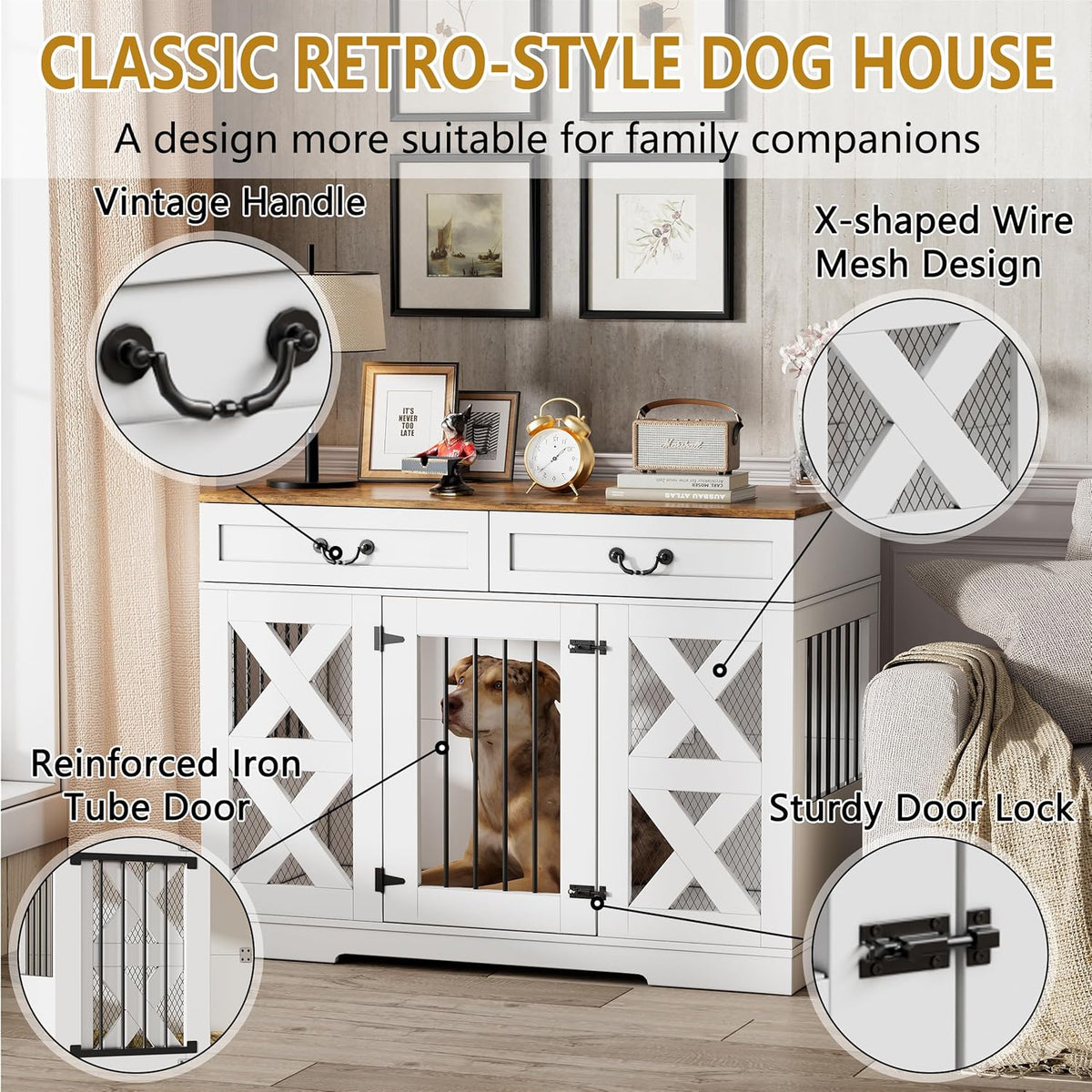 Large Dog Crate with Drawers Storage and Locks M31326