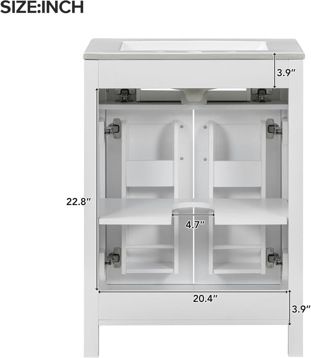 White 24" Bathroom Vanity with Sink, 2 Doors and Drawer E780