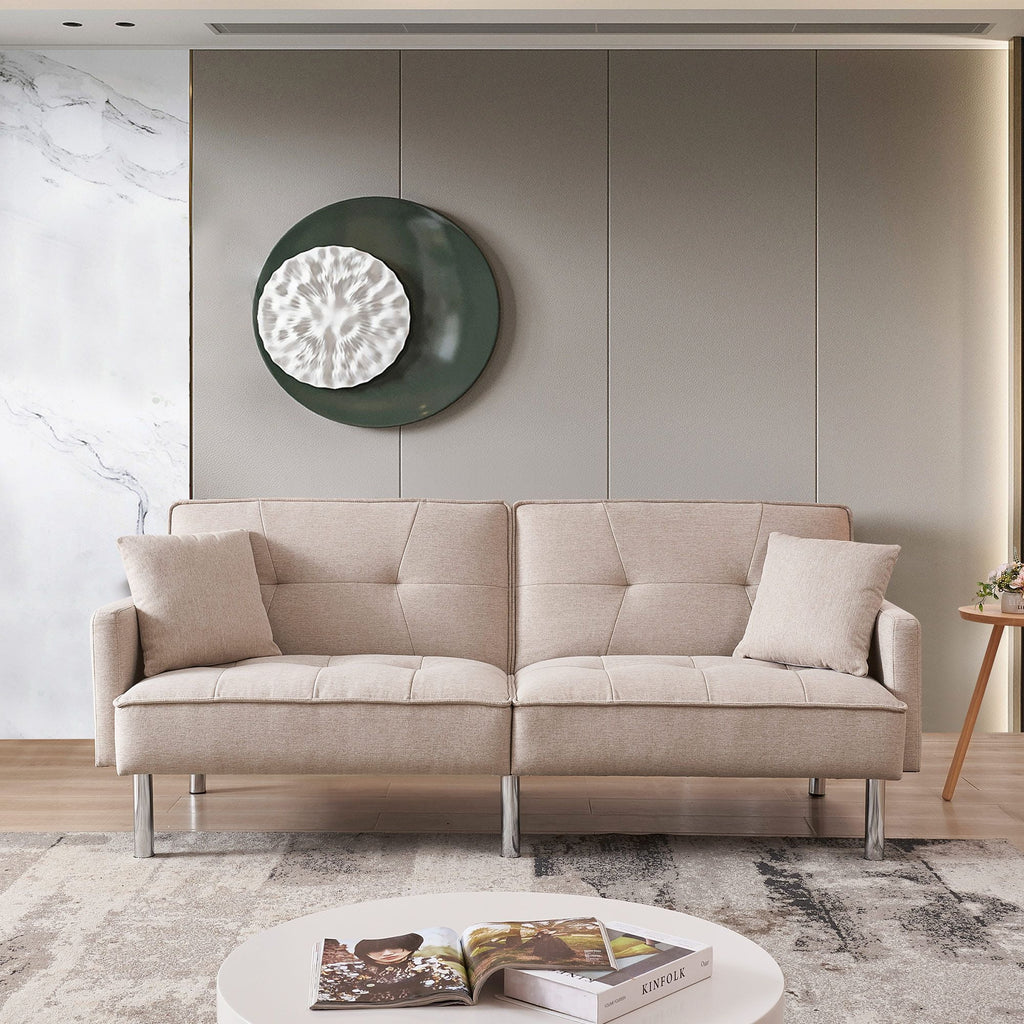 84.6 in. Extra Long Tufted Beige Fabric Futon Adjustable Sofa Bed V24003