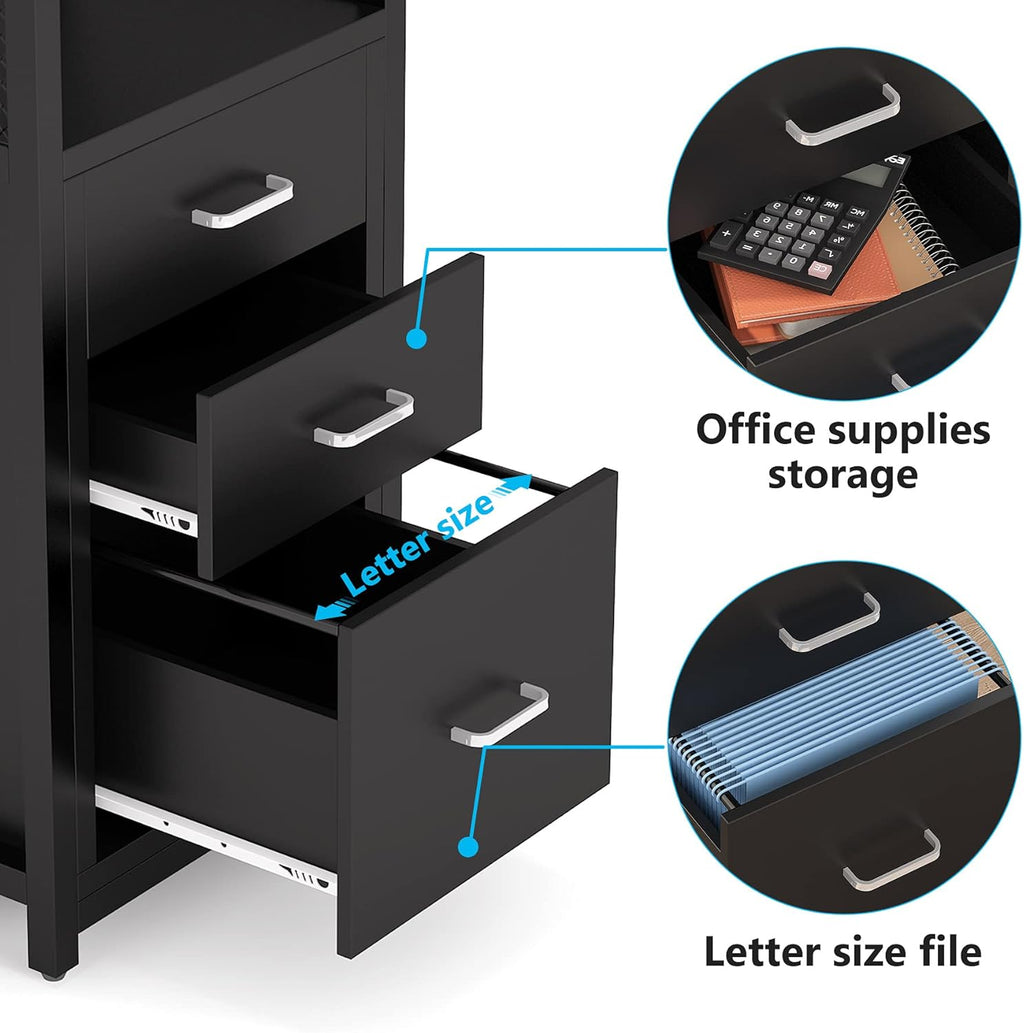3 Drawer Letter Size File Cabinet with Wire Storage Shelves O912590