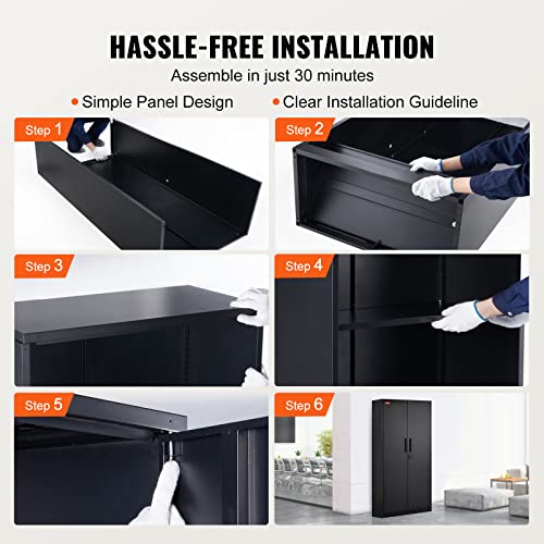 Black Metal Storage Cabinet with 2 Doors and 4 Adjustable Shelves O242
