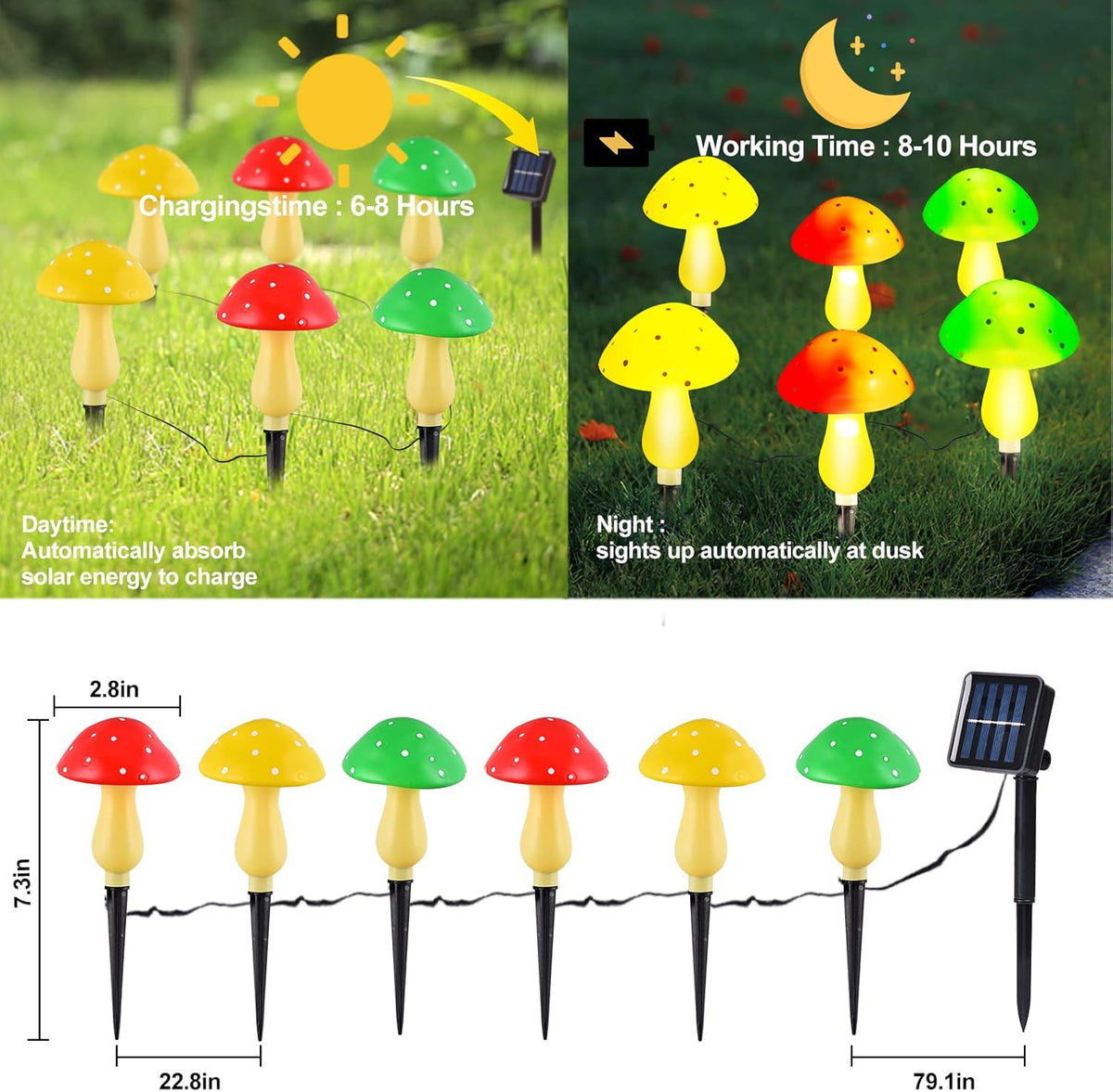 Solar Mushroom Lights Outdoor Waterproof LED Landscape Pathway Lights T2555