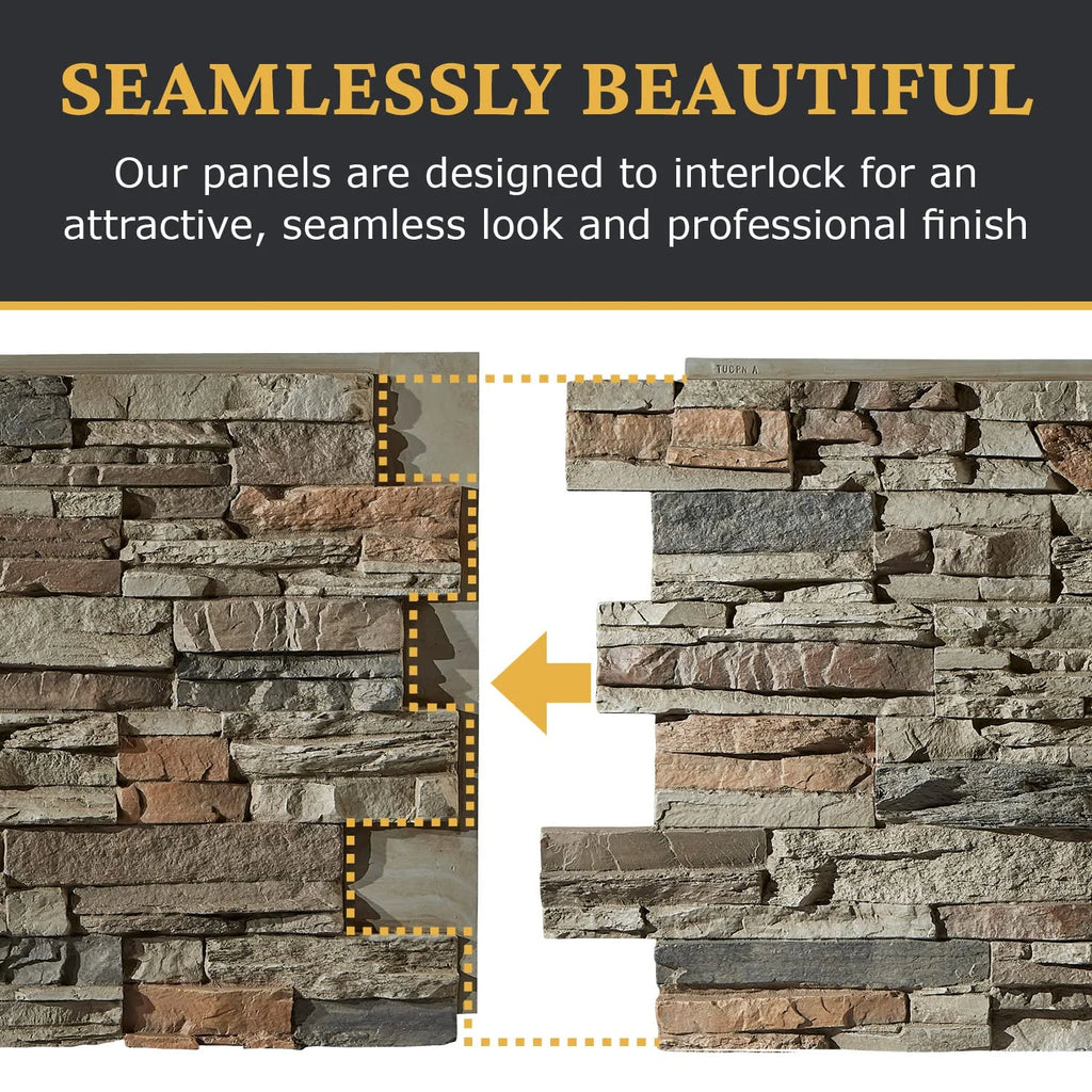 Faux Stacked Stone 3D Textured Wall Panel Sample, 8"L x 8"H, Cambridge Gray G4560