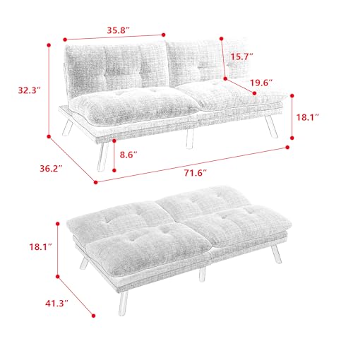 Dark Gray Polyester Memory Foam Convertible Futon Sofa Bed R50108