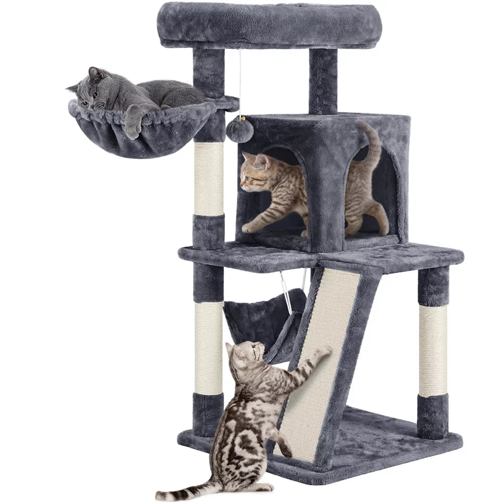 Dark Gray Cat Tree Tower with Condo Perch Platform Basket W143120