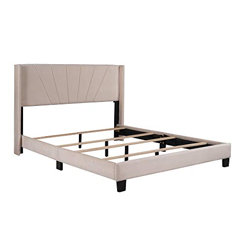 Pink Queen Size Velvet Upholstered Platform Bed with Headboard and Footboard J672