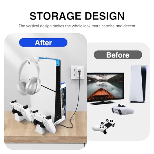 PS5 Slim Stand with Cooling Fan and Controller Charging Station White G2131