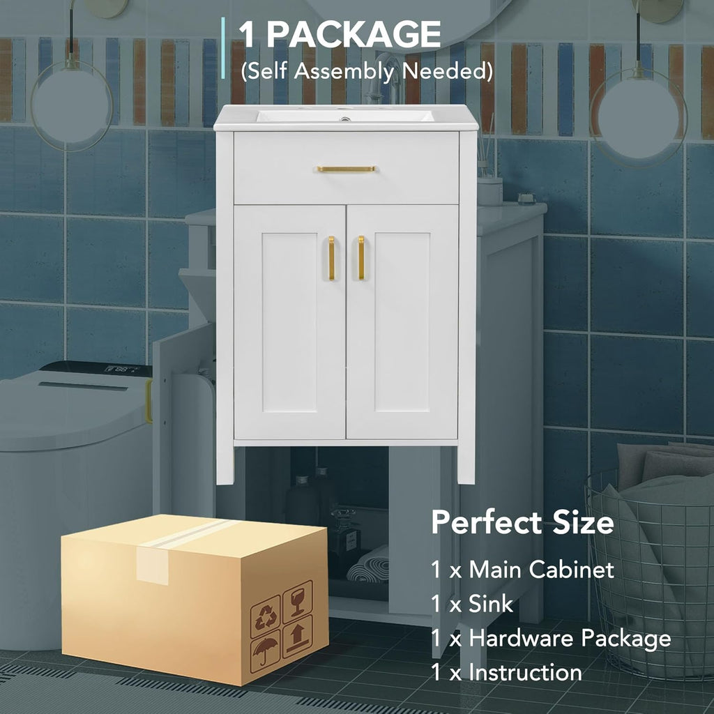 White 24" Bathroom Vanity with Sink, 2 Doors and Drawer E780