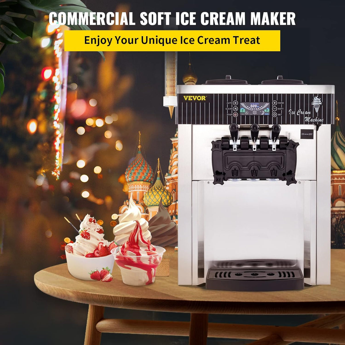 Silver Commercial Ice Cream Machine 5.3 to 7.4Gal per Hour 3 Flavors 2200W F196