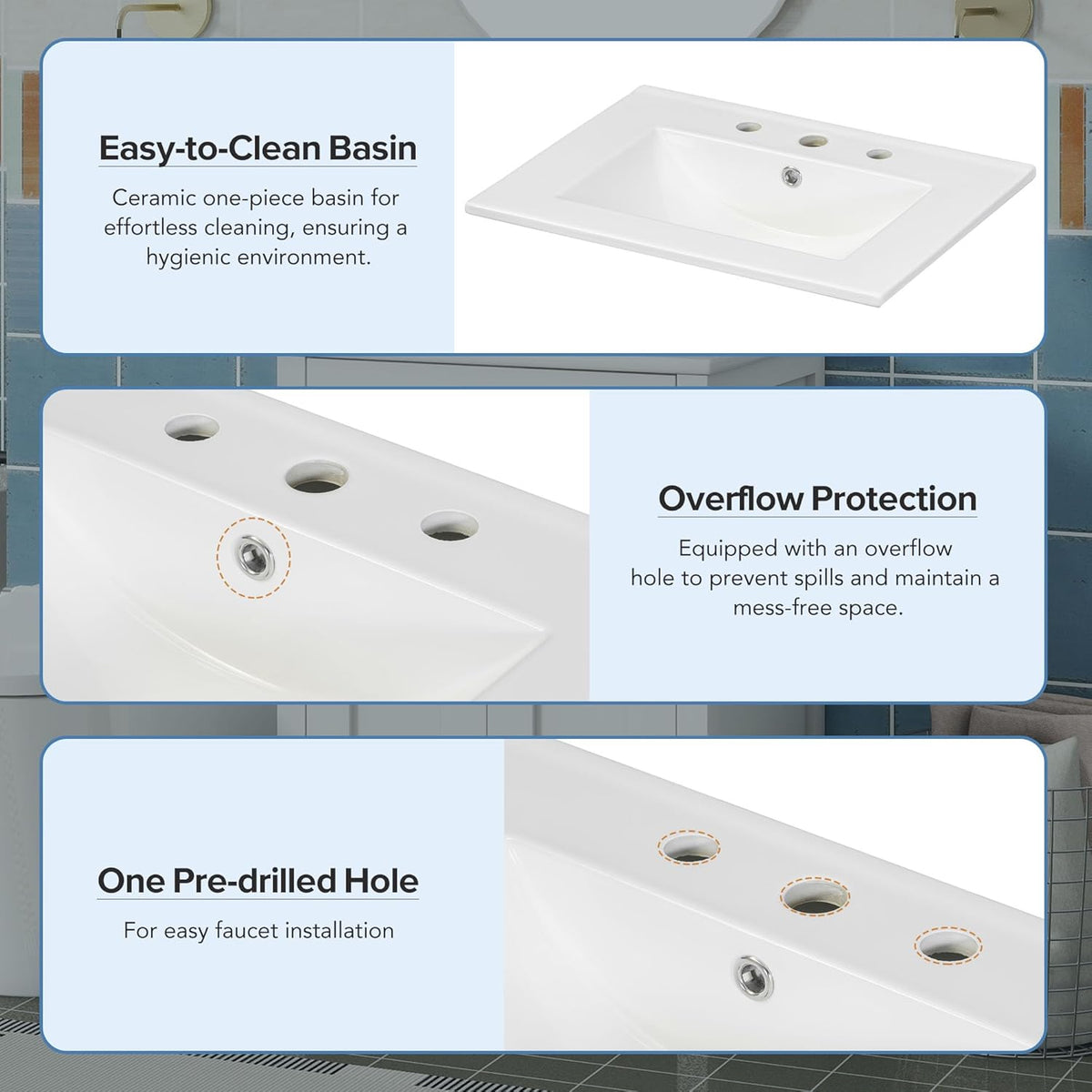 White 24" Bathroom Vanity with Sink, 2 Doors and Drawer E780