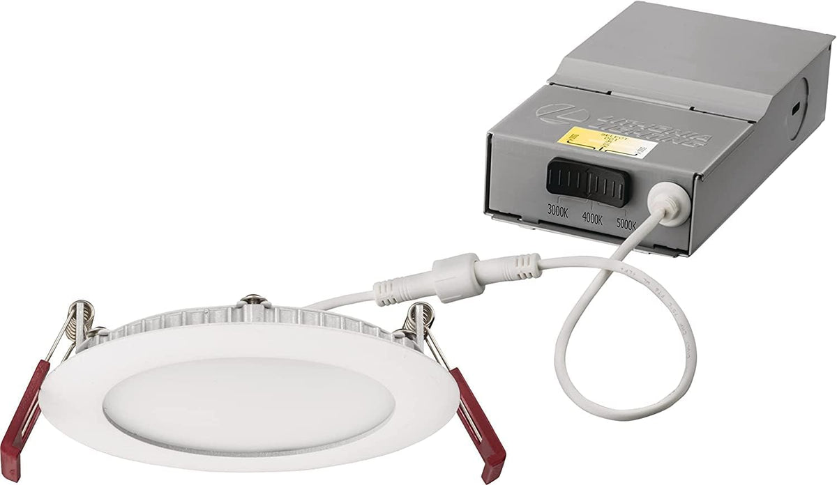 Round Baffle LED Downlight, 6-Inch, Matte White & Ultra Thin Recessed Downlight, White X16296