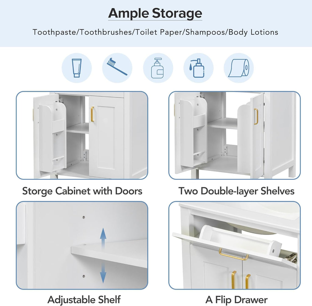 White 24" Bathroom Vanity with Sink, 2 Doors and Drawer E780