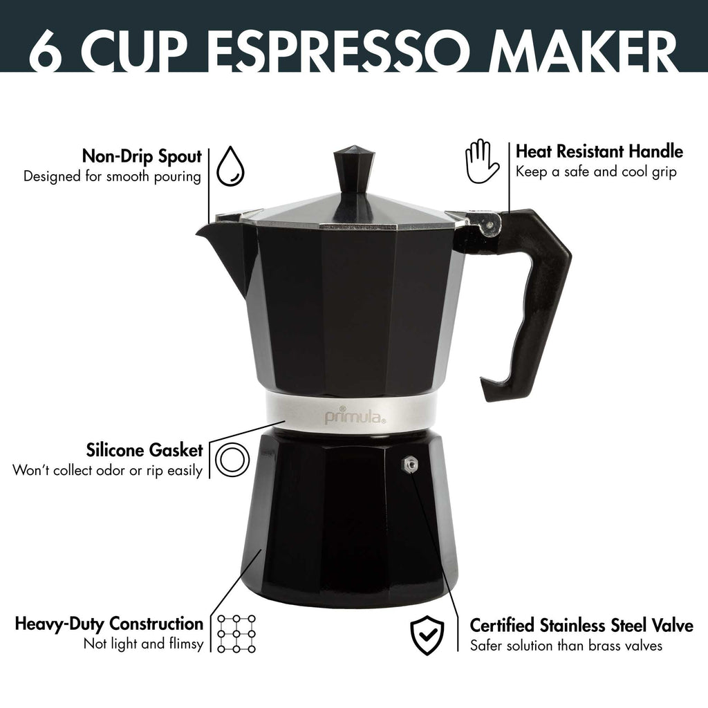 Black 6 Cup Stovetop Espresso Coffee Maker W7063