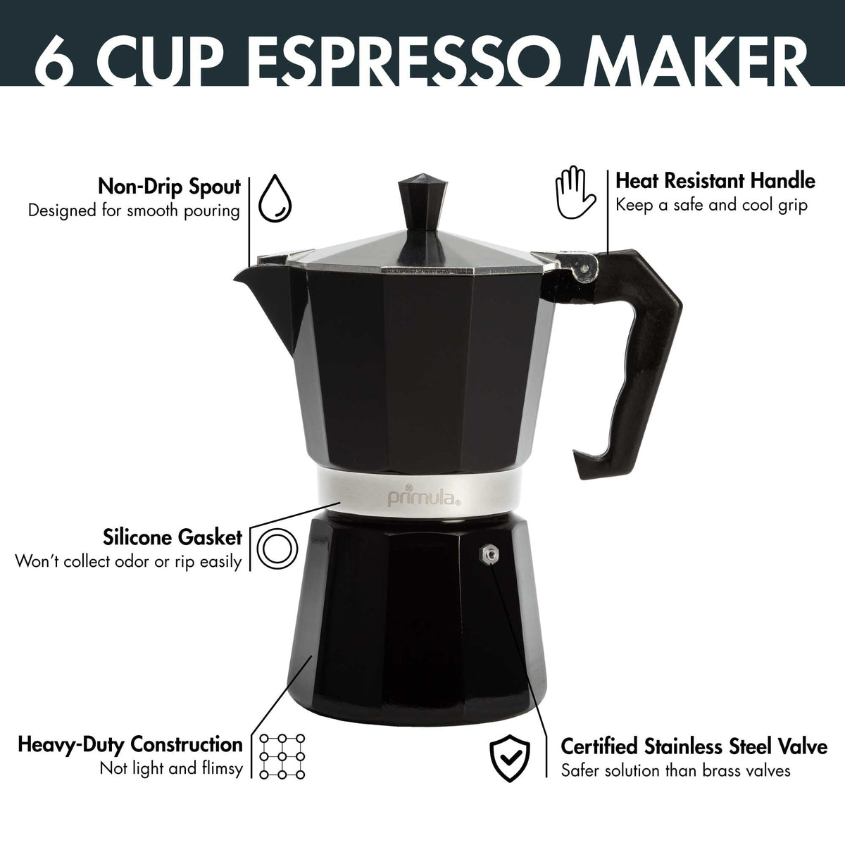 Black 6 Cup Stovetop Espresso Coffee Maker W7063