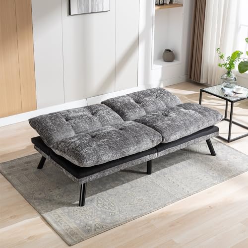 Dark Gray Polyester Memory Foam Convertible Futon Sofa Bed R50108
